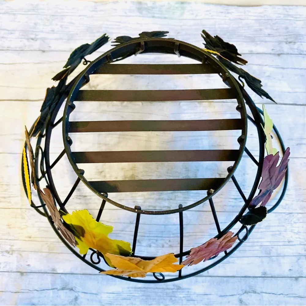 Vintage Metal and Wire Basket With Fall Leaves